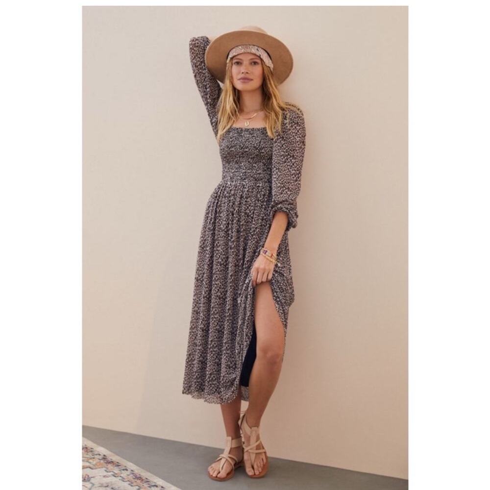 Dolan Anthropologie Leopard Print Smocked Midi Dress